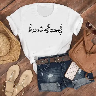 Black T-Shirt with "Be Nice to Animals" Print