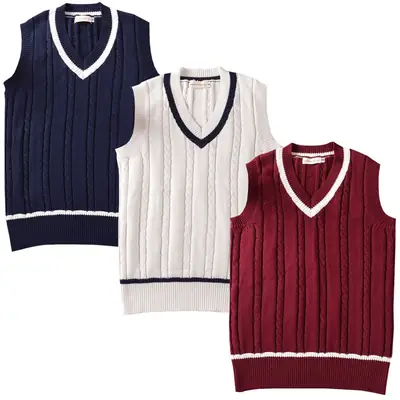 Men's V Neck Knit Vests Navy White Maroon