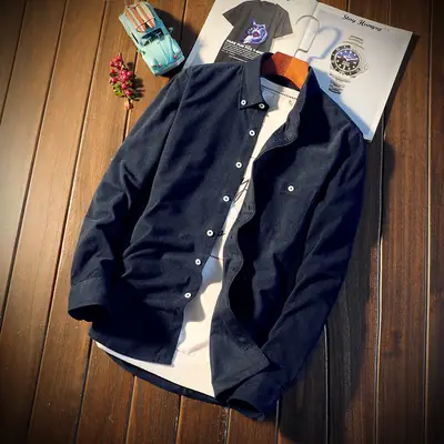 Men's Slim Fit Navy Blue Long Sleeve Shirt