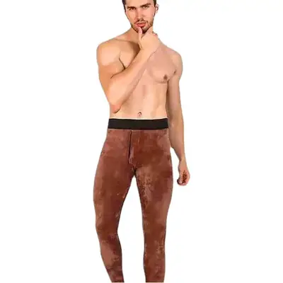 Men Velvet Cotton Slim Fit Pants Brown 829120