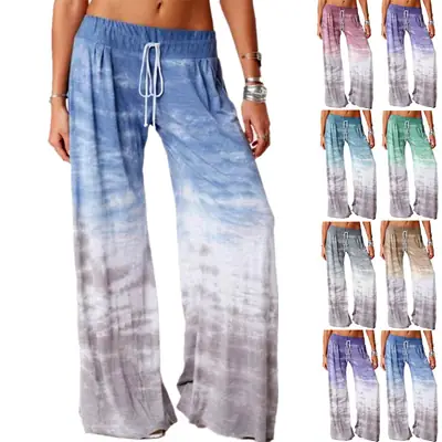 Women Loose Gradient Print Yoga Pants Wide Leg