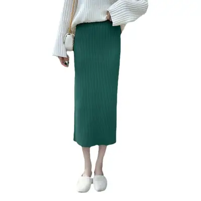 Women Knitted Skirt Sweater High Waist Mid-Length