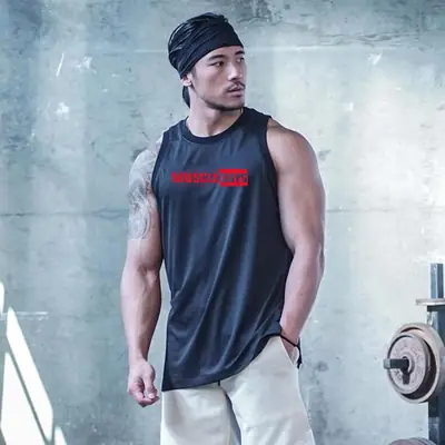 Men's Black Muscle Waistcoat Vest Gym Outdoor Wear