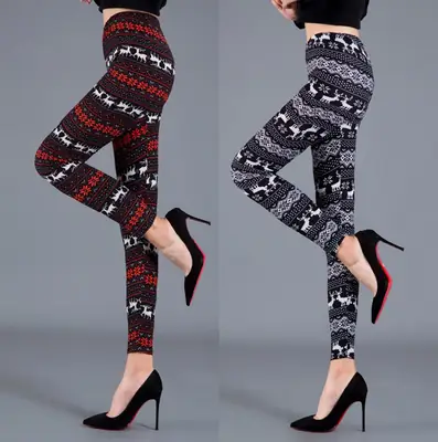 Women's Slim Fit Fawn Leggings with Snowflake Print