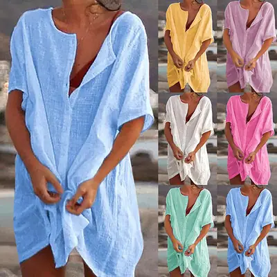 2025 White Loose Crossbody Shirt Multi-Size Beach Wear