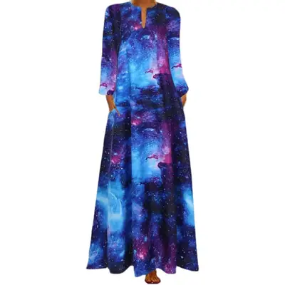 3D Starry Sky Print Long Sleeve Dress