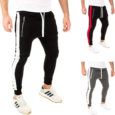 Men's Black Red Stripe Jogging Pants Winter Casual