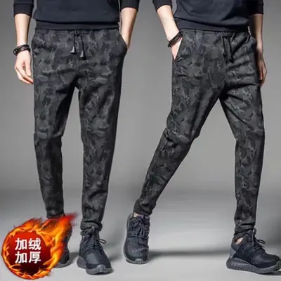 Men's Black Velvet Warm Pants Winter Casual Harlan Camouflage