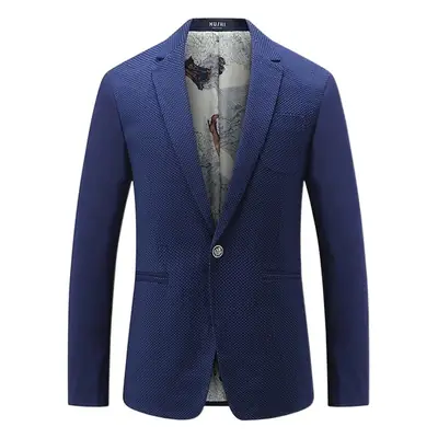 Men Slim Fit Suit Jacket Blue Button Collar Youth Style