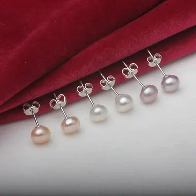 6-12mm Freshwater Pearl Earrings 925 Silver 3-Color Mixed