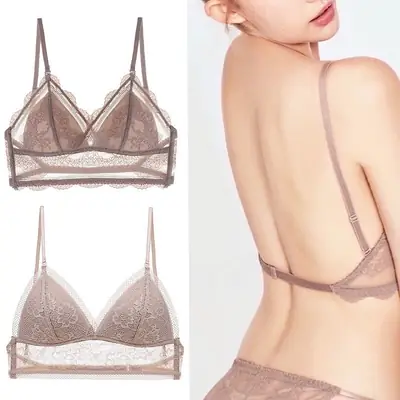 French-Style U-Shaped Backless Bra for Women, Wireless Thin Bra, Invisible Backless Lace Triangle Cup Bra, Comfortable for Summer