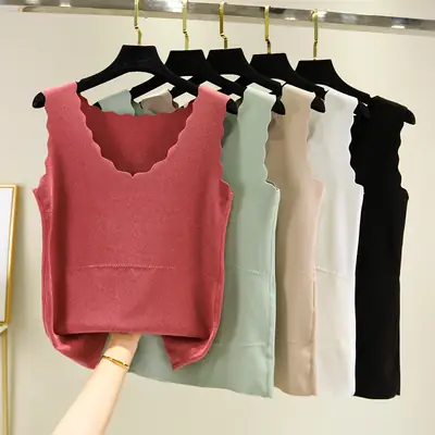 Autumn Winter Velvet Belly Vests with Egg Collar