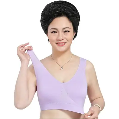 Ladieswear's Intimates Women's Bra Middle-Aged and Elderly Vest-Style No Rims Than Pure Cotton Push-Up Large Size Sports Thin Bra