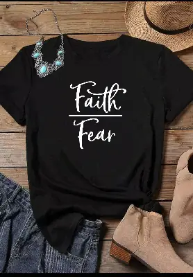 Pink Faith Over Fear T-Shirt Casual Wear