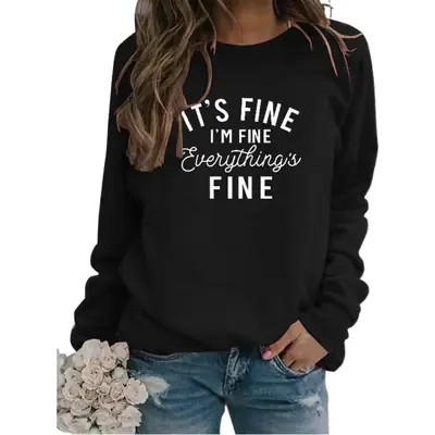 Red Crewneck Sweatshirt "It's Fine I'm Fine" Women