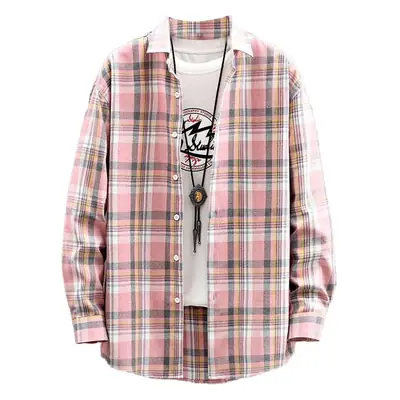 Men's Long Sleeve Plaid Shirt Blue White Grey
