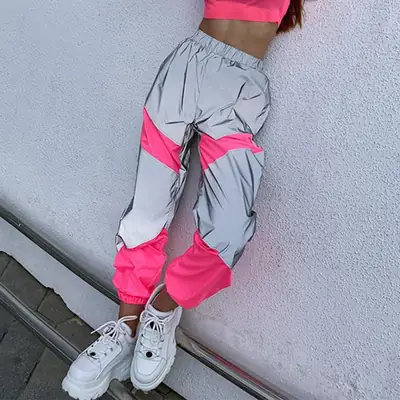 2026 Autumn Winter Sports Casual Pants Light Blue Patchwork Reflective