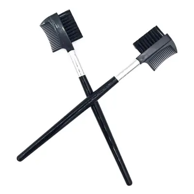 Double Eyebrow Brush Set Black Long Handle