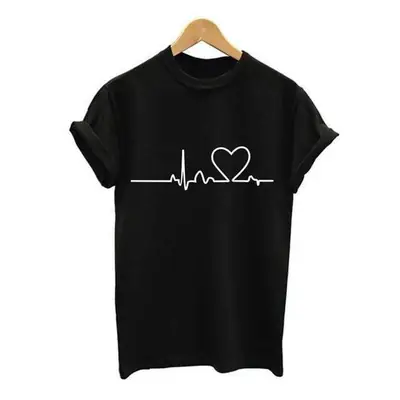 Black T-Shirt with Heartbeat ECG Design