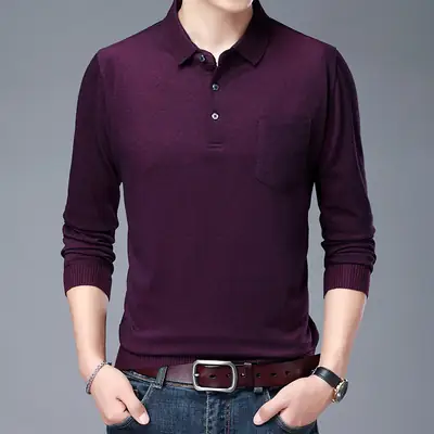 Men's Purple Polo Shirt with Button Collar