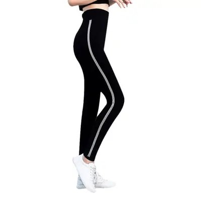 Black Fat Plus Size Leggings with Gold Stripe