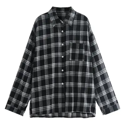 Women Plaid Print Long Sleeve Jacket with Turn-Down Collar