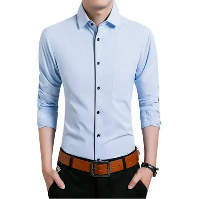 Men Long Sleeve White Slim Fit Business Shirt