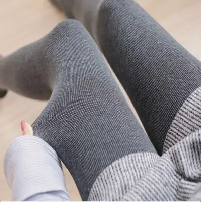 Women Velvet Padded Warm Leggings Set Grey