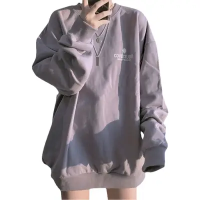 Women Loose Fit Grey Sweatshirt 2026 Autumn