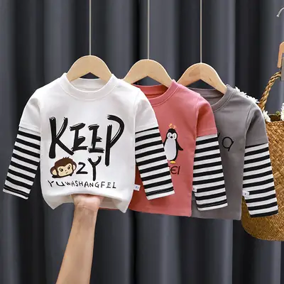 Girls Cartoon T-Shirt Grey Striped Sleeve Baby Boy