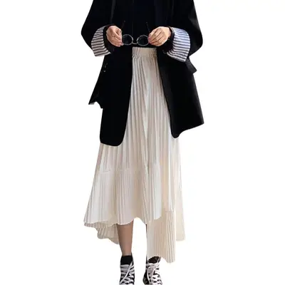 Irregular Pleated Chiffon Skirt White High Waist Autumn 2026