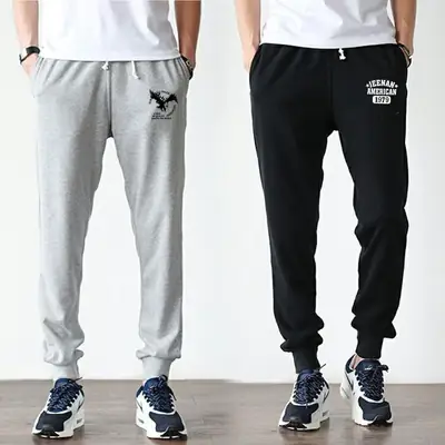 2023 Men Grey Cotton Jogger Pants Loose Fit