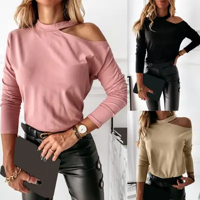Women's Long Sleeve Halterneck T-Shirt Beige