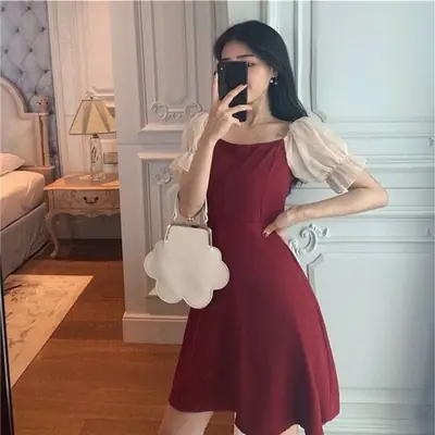 Red Korean Dress for Girls Summer Fairy Skirt