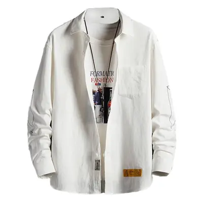 Men White Long Sleeve Button Shirt for Men
