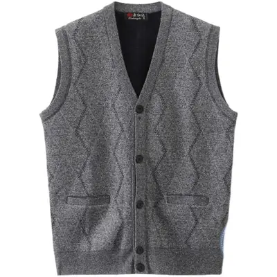 Men's Plush Knitted Sleeveless Vest Dark Gray