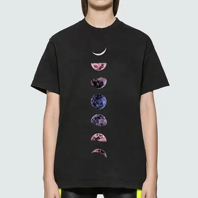 Lunar Print Loose Casual T-Shirt for Women Black
