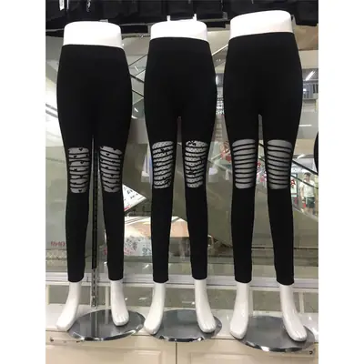 2025 Mesh Ripped Slim Fit Leggings Women Black