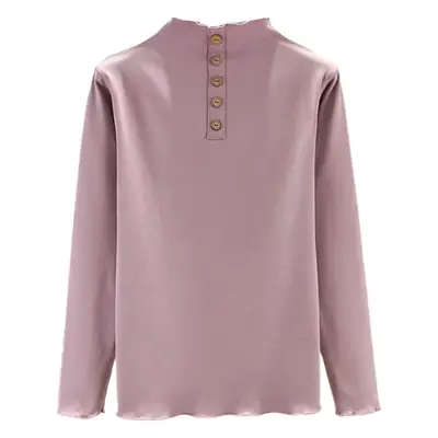 Women Velvet 5-Button Semi-High Collar Shirt