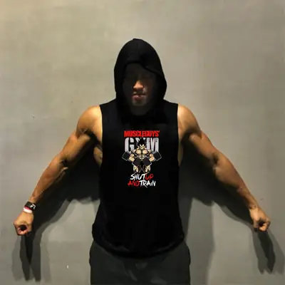 European American Hot Summer Gym Men Hooded Sleeveless Sweatshirt