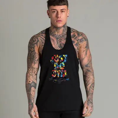 Men's Gray Muscle Graphic Vest Summer Training Wear