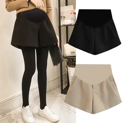 2025 Woolen Maternity Shorts with Wide Leg Design