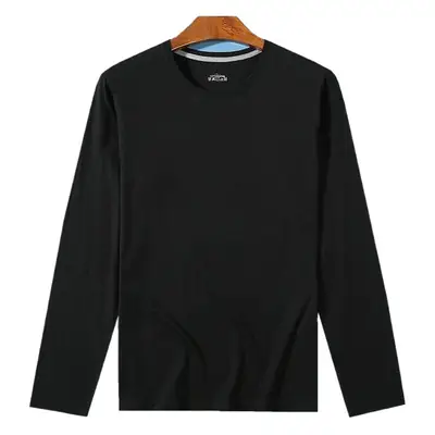 Men Navy Cotton Long Sleeve T-Shirt Round Neck