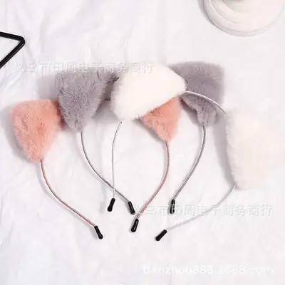 Red Furry Cat Ears Headband with Buckle