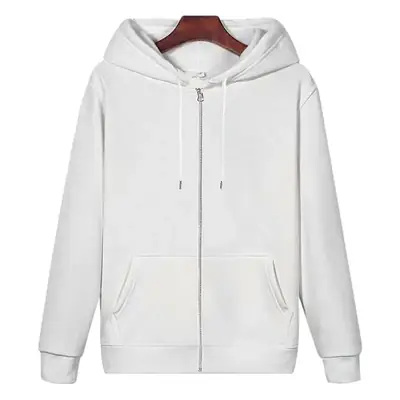 Men's White Fleece Zipper Hoodie Large