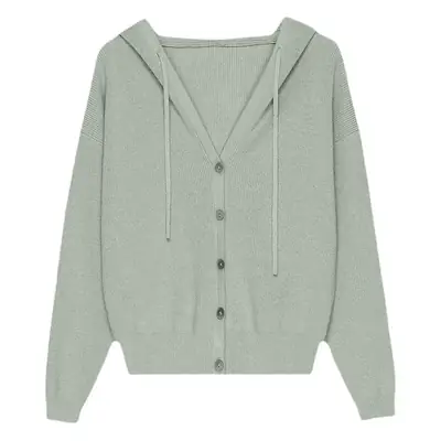 Women's Black Knitted Hooded Cardigan 2023 Spring