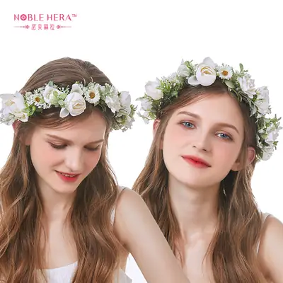 Korean Gypsophila Flower Crown for Bride & Camellia Bud Garland
