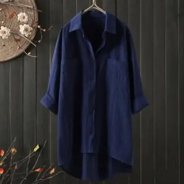 Women Cotton Linen Shirt White Loose Autumn 2020