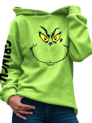 Green Grinch Hoodie with "Grimace" Print