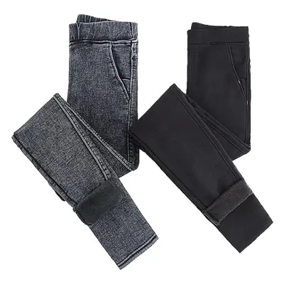 Women Slim Fit Denim Pencil Pants Black Grey
